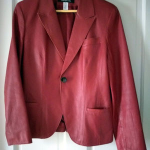 Jones New York Red Leather Jacket Blazer. Size 10.